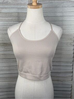 COLSIE Women's Stretchy Ribbed Unlined Seamless Strappy Sports Bra/Cami Beige-XL